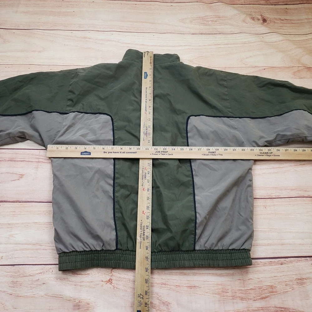 Vintage Penguin Sport Track Jacket Mens Large Olive Green Grey Colorblock Zip Up